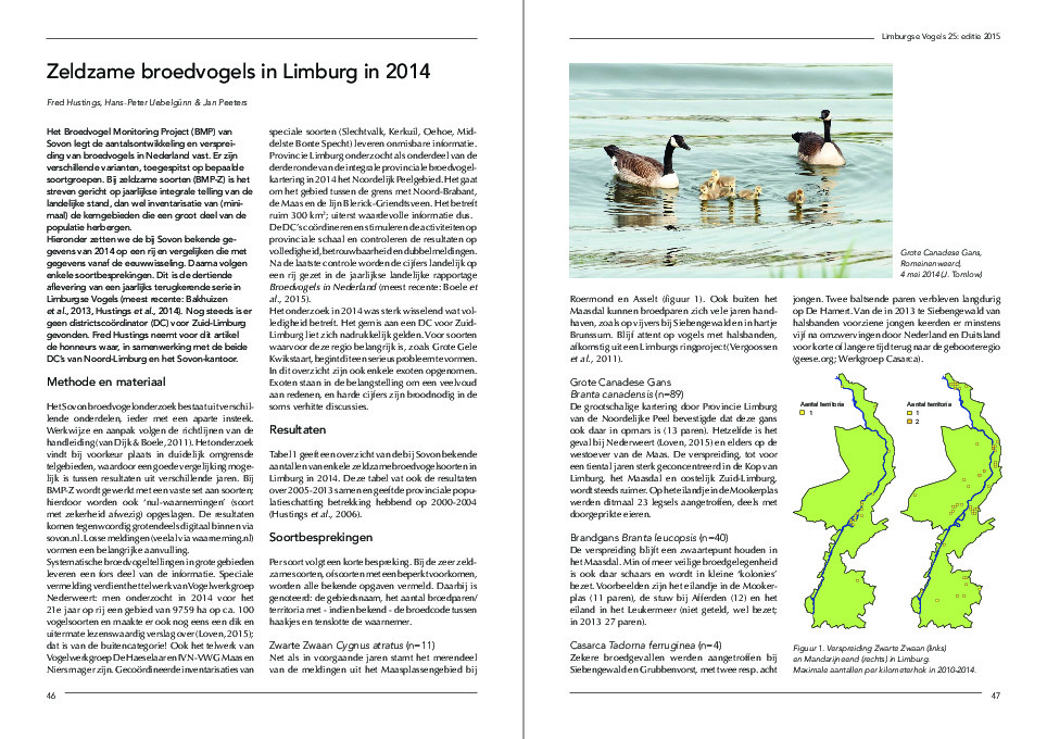 Omslag Zeldzame broedvogels in Limburg in 2014