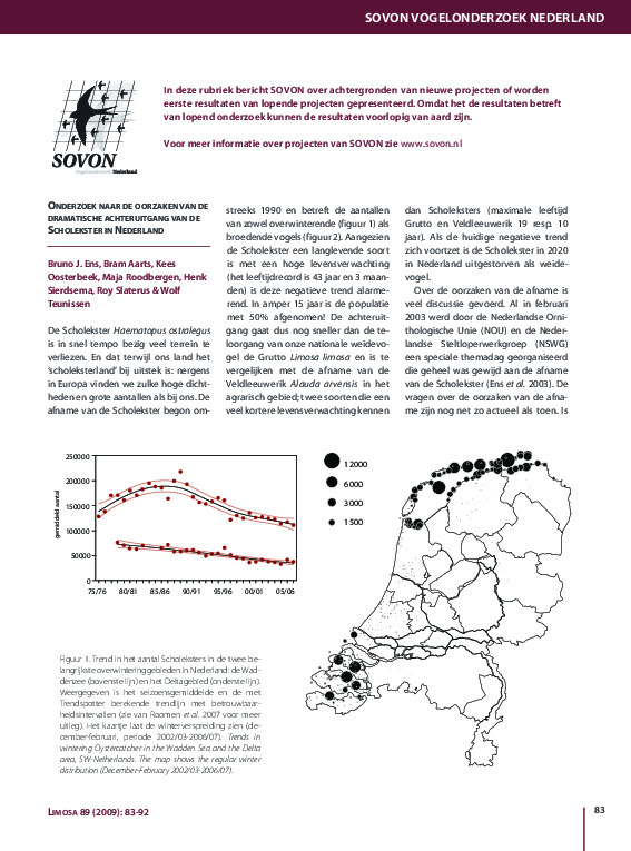 Omslag Onderzoek naar de oorzaken van de dramatische achteruitgang van de scholekster in Nederland