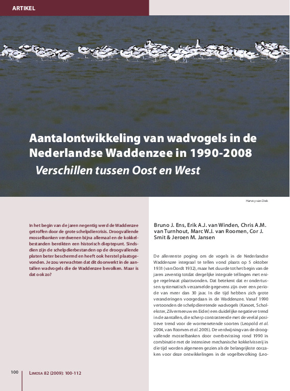 Omslag Aantalontwikkeling wadvogels in de Nederlandse Waddenzee