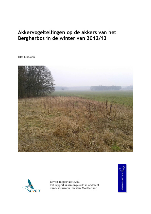 Omslag Akkervogeltellingen op de akkers van het Bergherbos in de winter van 2012/13