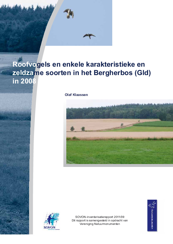 Omslag Roofvogels en enkele karakteristieke en schaarse soorten in het Bergherbos (Gld) in 2008