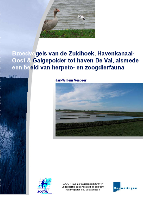 Omslag Broedvogels van de Zuidhoek, Havenkanaal-Oost & Galgepolder tot haven De Val, alsmede een beeld van herpeto- en zoogdierfauna