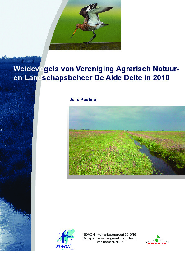 Omslag Weidevogels van Vereniging Agrarisch Natuur- en Landschapsbeheer De Alde Delte in 2010