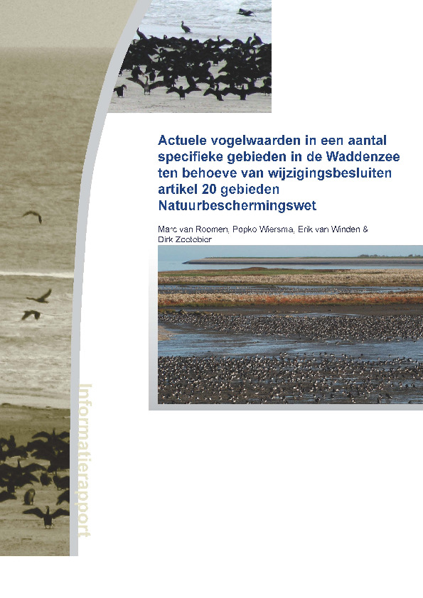 Omslag Actuele vogelwaarden in een aantal specifieke gebieden in de Waddenzee ten behoeve van wijzigingsbesluiten artikel 20 gebieden Natuurbeschermingswet