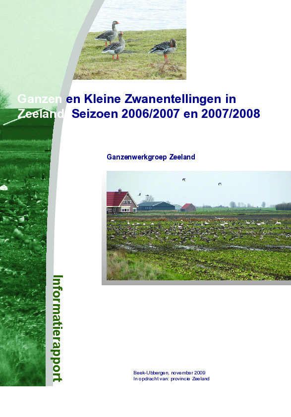 Omslag Ganzen- en Kleine Zwanentellingen in Zeeland, seizoen 2006/2007& 2007/2008