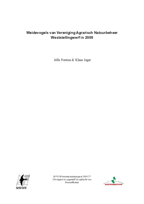 Omslag Weidevogels van Vereniging Agrarisch Natuurbeheer Weststellingwerf