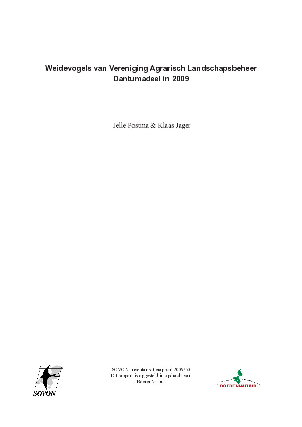 Omslag Weidevogels van Vereniging Agrarisch Landschapsbeheer Dantumadeel