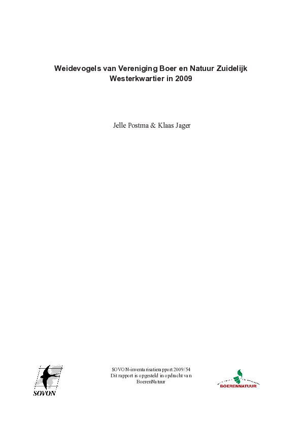 Omslag Weidevogels van Vereniging Boer en Natuur Zuidelijk Westerkwartier