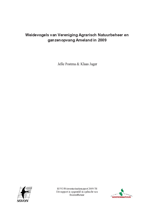 Omslag Weidevogels van Vereniging Agrarisch Natuurbeheer en ganzenopvang Ameland